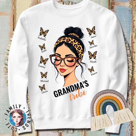 Leopard Messy Bun en Butterflies Aangepaste namen Trui