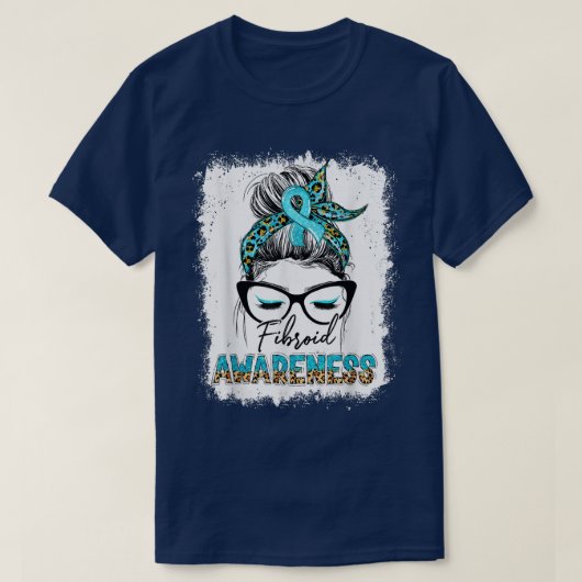 Leopard Messy Bun Fibroid Awareness Teal Ribbon  T-shirt (Design voorkant)