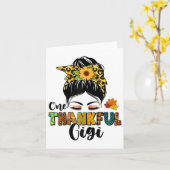 Leopard Messy Bun Herfst Thanksgiving Dag Een Dank Kaart (Gele Bloem)