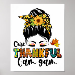 Leopard Messy Bun Herfst Thanksgiving Een Dankbaar Poster
