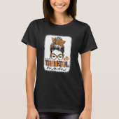 Leopard Messy Bun One Thankful Mam Blessed Tha T-shirt (Voorkant)