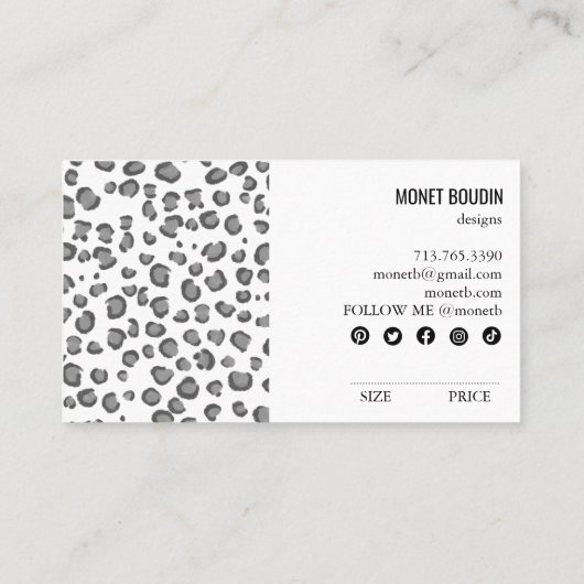 Leopard Modern Animal Print Social Media HANG LABE Visitekaartje (Achterkant)
