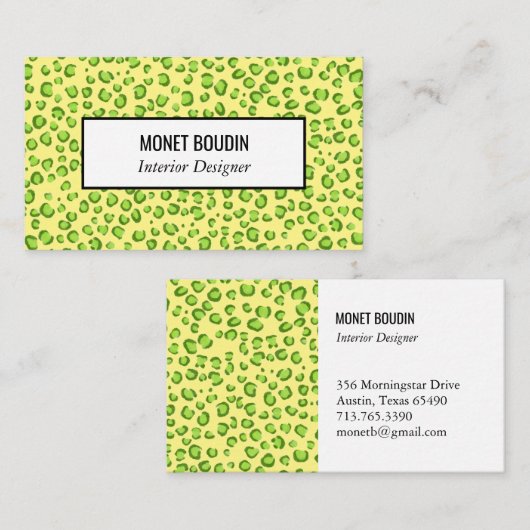 Leopard Modern Custom Green Gold Animal Print Visitekaartje (Voorkant / Achterkant)