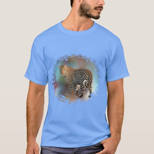 Leopard Modern Elegant Carolina Blue Sjabloon T-shirt (Voorkant)