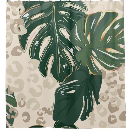 Leopard Monstera: Oerwouden . Douchegordijn (Voorkant)