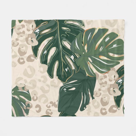 Leopard Monstera: Oerwouden . Fleece Deken (Voorkant (Horizontaal))