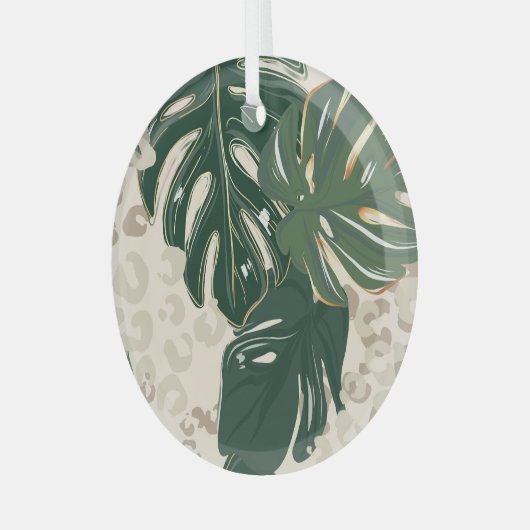 Leopard Monstera: Oerwouden . Glas Ornament (Voorkant links)