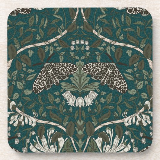 Leopard Moth en Honeysuckle Botanische Vintage Bier Onderzetter (Voorkant)