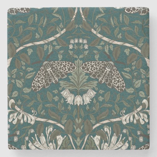 Leopard Moth en Honeysuckle Botanische Vintage Stenen Onderzetter (Voorkant)