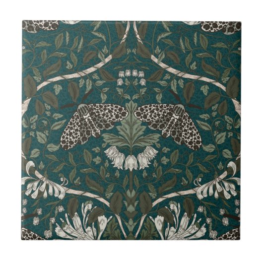 Leopard Moth en Honeysuckle Botanische Vintage Tegeltje (Voorkant)