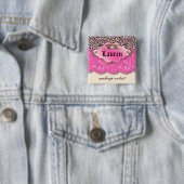 Leopard 'n Lace Make-up Artiest Pink Crown Vierkante Button 5,1 Cm (In situ)