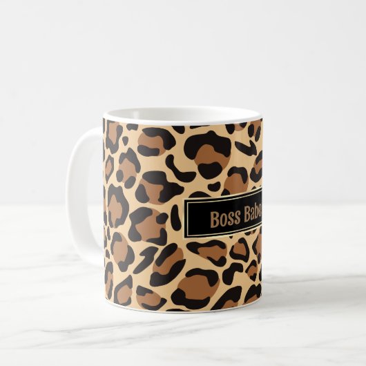 Leopard Naadloze Patroon Aangepaste Naam Koffiemok (Voorkant links)