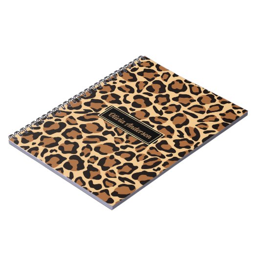 Leopard Naadloze Patroon Aangepaste Naam Notitieboek (Linkerzijde)