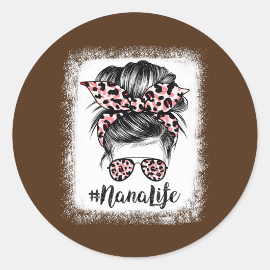 Leopard Nana Life Cute Messy Bun Girl Ronde Sticker (Voorkant)