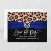 Leopard Navy Blue Ribbon Luxury Wedding Aankondigingskaart (Voorkant / Achterkant)