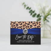 Leopard Navy Blue Ribbon Luxury Wedding Aankondigingskaart (Staand voorkant)