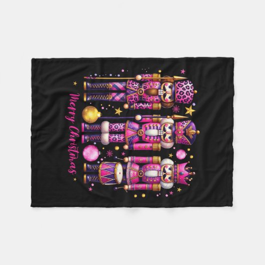 Leopard Notenkraker Roze Kerst 2024 Xmas Pajama Fleece Deken (Voorkant (Horizontaal))