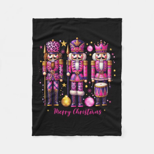 Leopard Notenkraker Roze Kerst 2024 Xmas Pajama Fleece Deken (Voorkant)