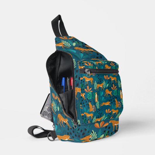 Leopard Oerwoud blauw Sling Bag (Open)