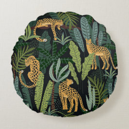 Leopard Oerwoud Forest Illustration Art Naadloos Rond Kussen