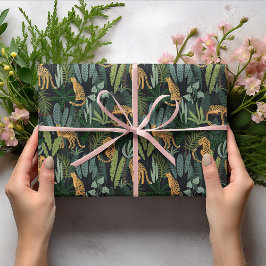 Leopard Oerwoud Forest Illustration Naadloos Cadeaupapier