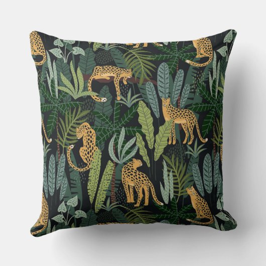 Leopard Oerwoud Forest Illustration Naadloos Kussen (Achterkant)