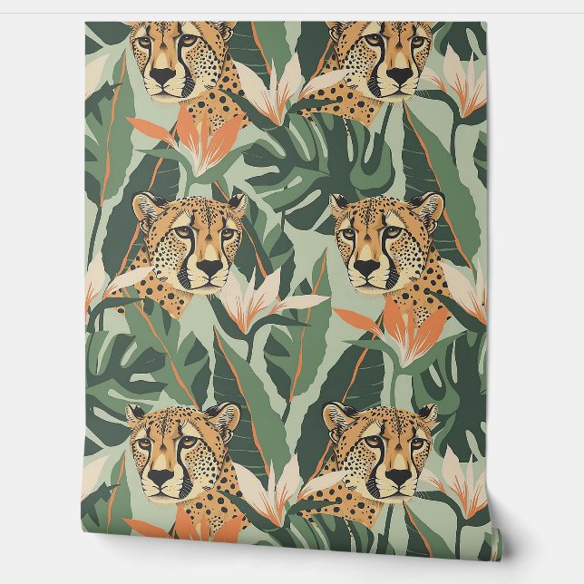 Leopard Oerwoud Forest Illustration Naadloze Wand (Afrollen)