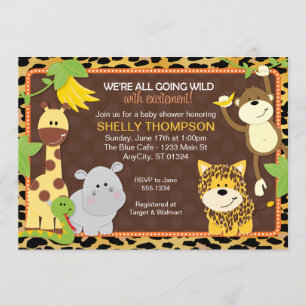 Leopard Oerwoud Friends Oranje Baby shower Invitat Kaart