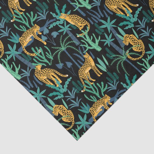 Leopard Oerwoud Patroon zwarte achtergrond Tissuepapier (Detail)