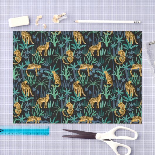 Leopard Oerwoud Patroon zwarte achtergrond Tissuepapier (Craft)