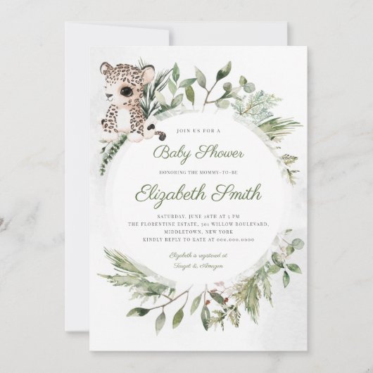 Leopard Oerwoud Safari Green Baby shower Kaart (Voorkant)