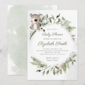Leopard Oerwoud Safari Green Baby shower Kaart (Voorkant / Achterkant)