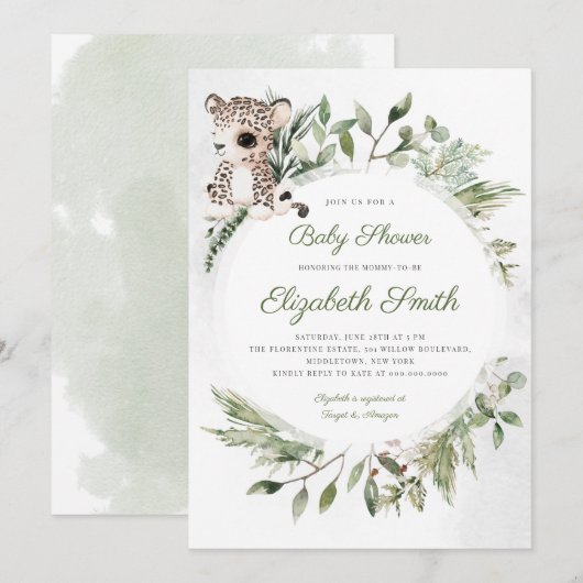 Leopard Oerwoud Safari Green Baby shower Kaart (Voorkant / Achterkant)