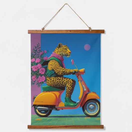 Leopard on Wheels: een stijlvolle rit, Hangend Wandkleed (Voorkant)