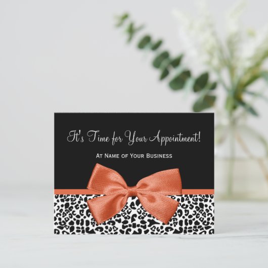Leopard Oranje Bow Salon Afspraakherinnering Briefkaart (Staand voorkant)
