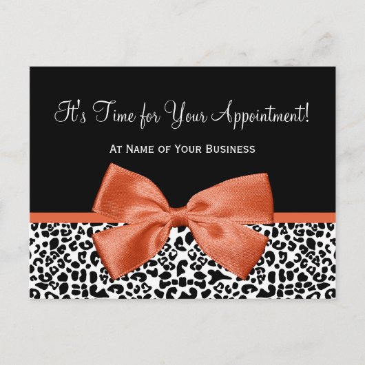 Leopard Oranje Bow Salon Afspraakherinnering Briefkaart (Voorkant)
