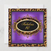 Leopard Paars Gold Black Birthday Fabulous 40 Kaart (Voorkant)
