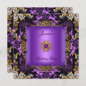 Leopard Paars Gold Black Birthday Party Floral Kaart (Voorkant / Achterkant)