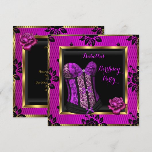 Leopard Paars Pink Plum Lace Roos Corset Kaart (Voorkant / Achterkant)