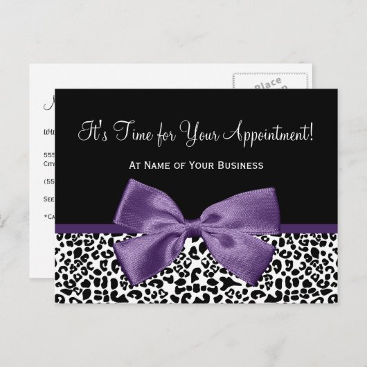 Leopard Paarse Lint Salon Afspraak Herinnering Briefkaart (Voorkant / Achterkant)