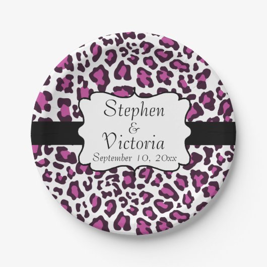 Leopard Paarse Zwart Wit Custom Paper Borden Papieren Bordje (Voorkant)