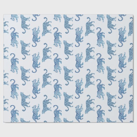Leopard Parade in Blue and White Cadeaupapier (Vlak)