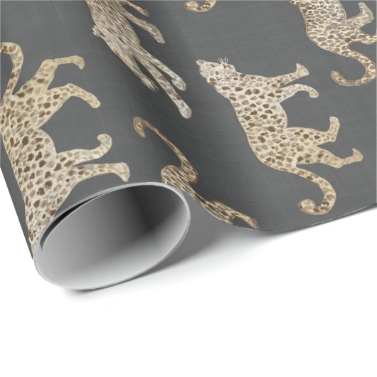 Leopard PArade op Brown Black Cadeaupapier (Rol Hoek)