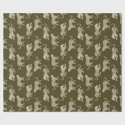 Leopard parade op Mossy Green Cadeaupapier (Vlak)