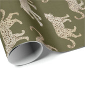 Leopard parade op Mossy Green Cadeaupapier (Rol Hoek)