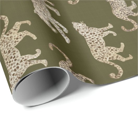 Leopard parade op Mossy Green Cadeaupapier (Rol Hoek)