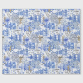 Leopard Party in de Pagoda Forest-Blue en White Cadeaupapier (Vlak)