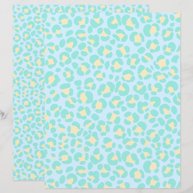 Leopard Pastel Blue Blauwgroen Yellow (Voorkant / Achterkant)