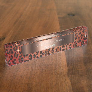 Leopard-patroon bruine zwarte brons metalen naambordje