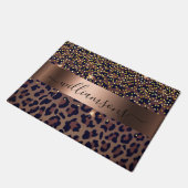 Leopard-patroon bruine zwarte bronzen monogram deurmat (Schuin)